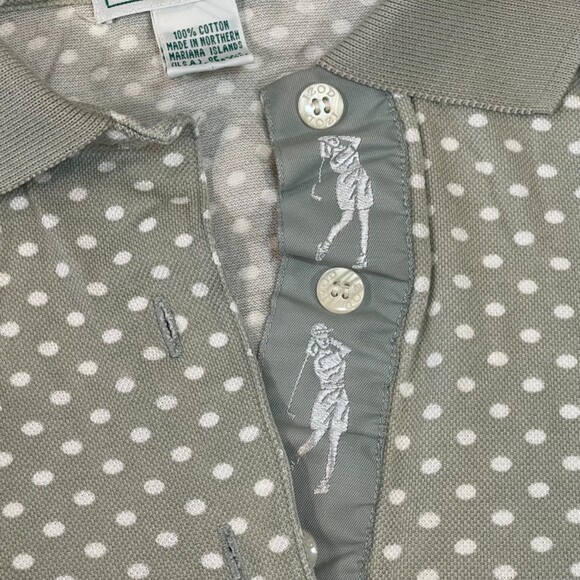 IZOD | Women's Vintage 90s Sage Polka Dot w/ Embroidery Golf Polo | Medium - Picture 3 of 6